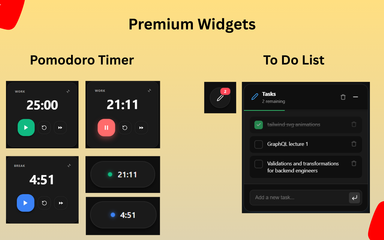 Reet premium widgets: Pomodoro Timer and To-Do list