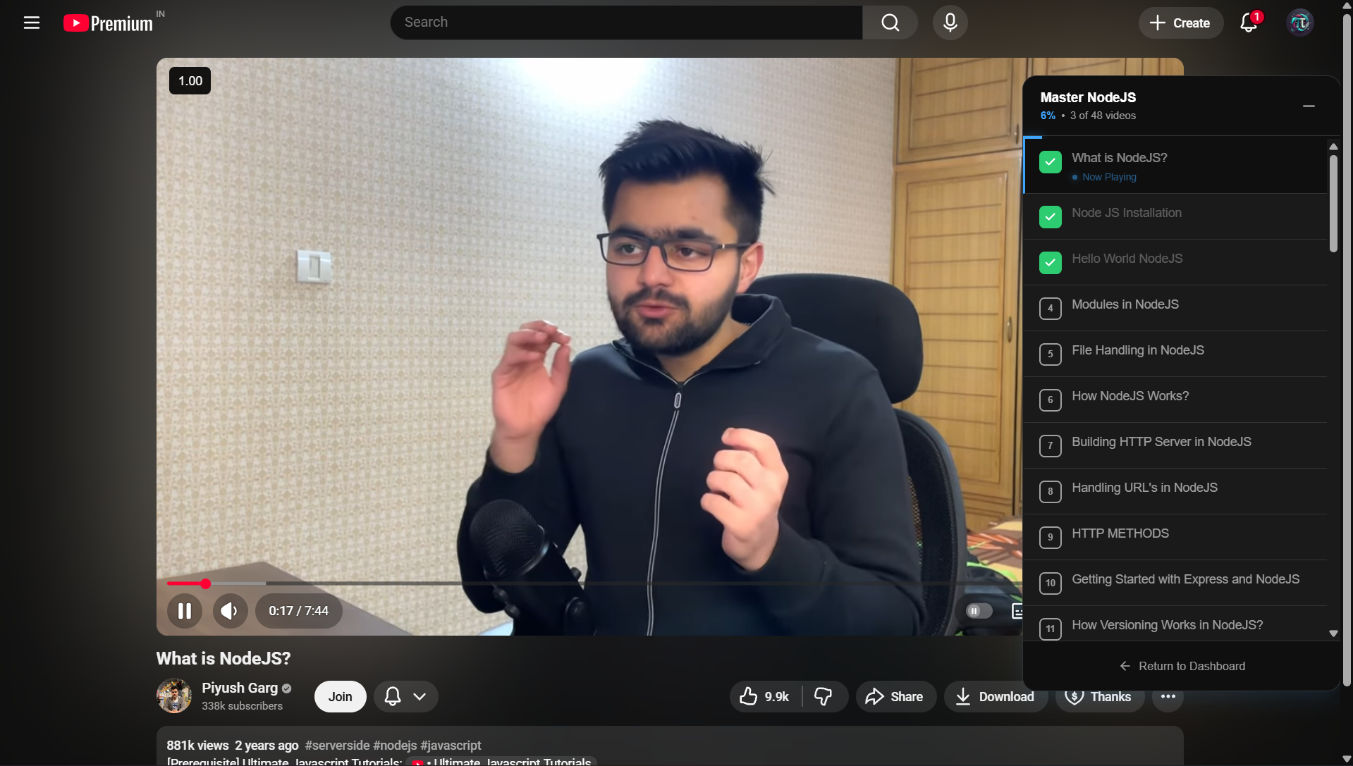 Floating playlist sidebar on YouTube watch page
